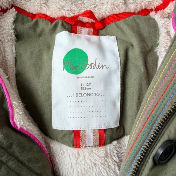 Mini Boden Girls‎ Embroidered Parka Coat Faux Fur Hood Fleece Lined 11-12Y - Picture 7 of 9